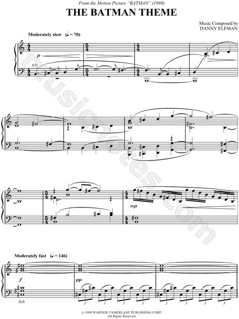 "The Batman Theme" from 'Batman [1989]' Sheet Music (Piano Solo) in C ...