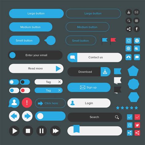 Vector Buttons & Icons Web UI Kit – Mels Brushes