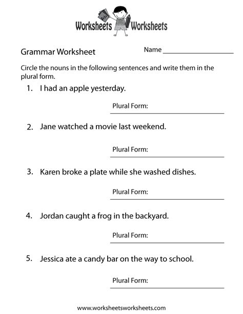 English Grammar Worksheet - Free Printable Educational Worksheet