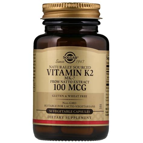 Solgar, Naturally Sourced Vitamin K2, 100 mcg, 50 Vegetable Capsules ...