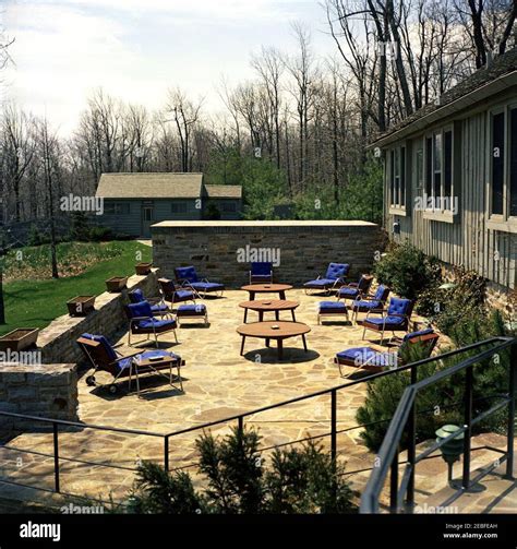 Camp David, views. View of the lower terrace of Aspen Lodge, the ...