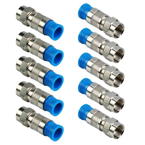 10 Pack F-Type Compression Connector Male Plug RG6 Quad Shield Coax ...