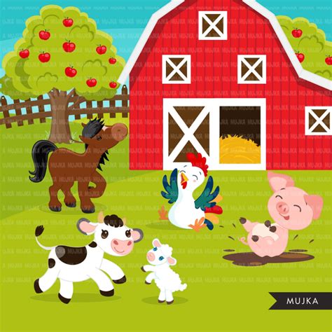 Farm clipart , farm animals, farmers, tractor, red barn, pig, chicken ...