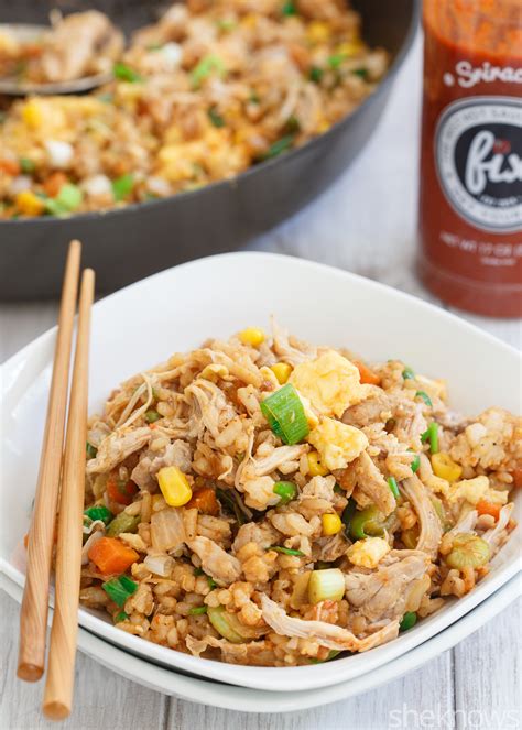 Sriracha chicken fried rice — better than takeout, and ready in 20 minutes