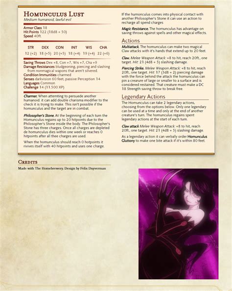 First draft for Fullmetal Alchemist homunculi for 5e. Looking for input ...