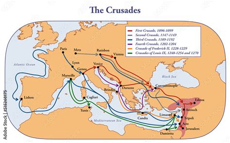 Map of the Crusades main routes and roads Illustration Stock | Adobe Stock