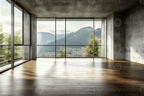 Empty room with panoramic window and mountain view. Generative AI ...