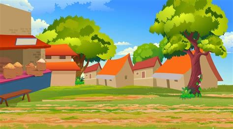 Premium Vector | Vector village cartoon background illustration ...