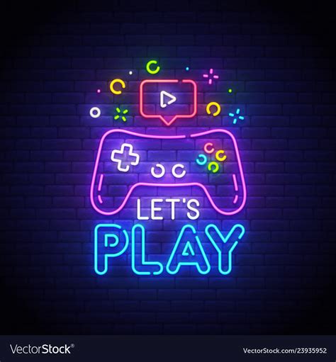 Lets play neon sign game logo Royalty Free Vector Image