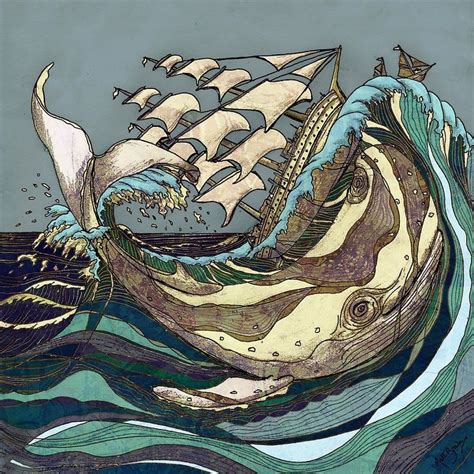 Leviathan Strikes - Whale, Sea and Sailing Ship Art Print by Matt Brown ...