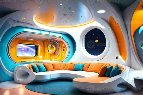 futuristic hard surface interior design of spaceship living room ...