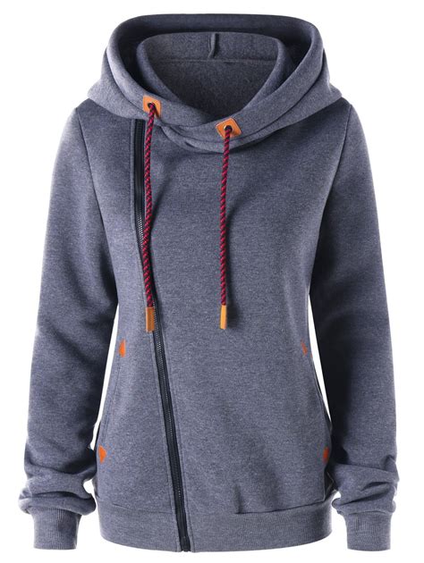 [66% OFF] Drawstring Zipper Front Hoodie With Pocket | Rosegal