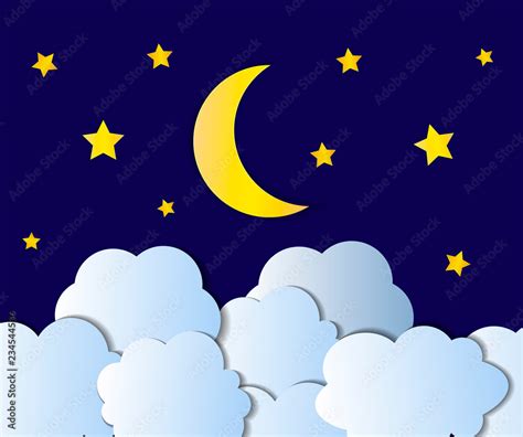 Vector Night Sky, Cartoon Illustration, Background, Bright Yellow Moon ...