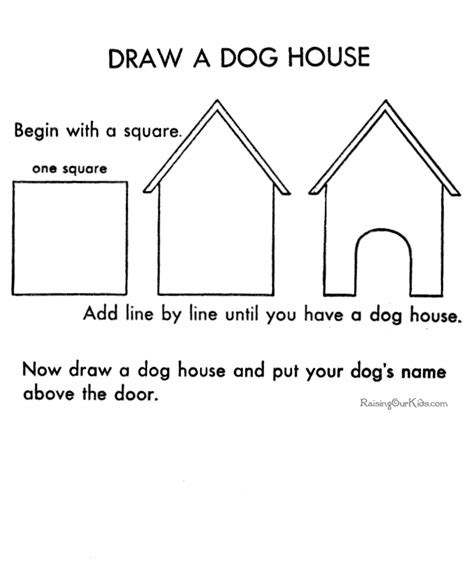 Dog House With Dog Drawing - Draw easy