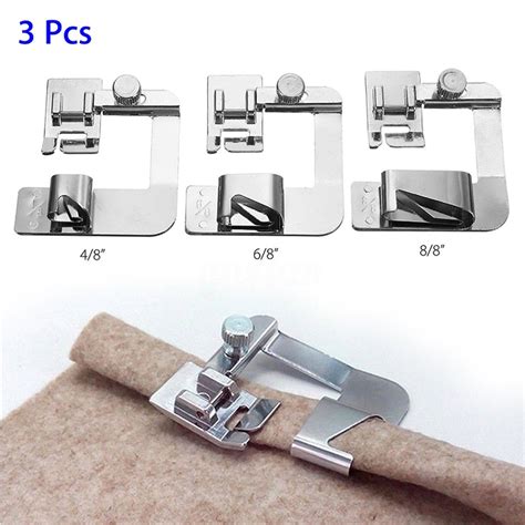 3Pcs Wide Hem Hemmer Adjustable Rolled Foot Set For Low Shank Domestic ...