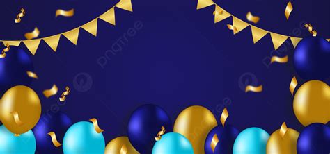 Blue Background With Balloons And Gold Confetti Birthday Party ...