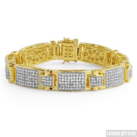 Gold Finish Ice Plate Simulated Diamond VVS Bracelet – JewelryFresh