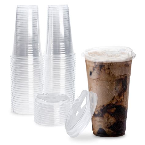 [50 Pack] Disposable Strawless Plastic Cups with Lids - 24 Oz Clear ...