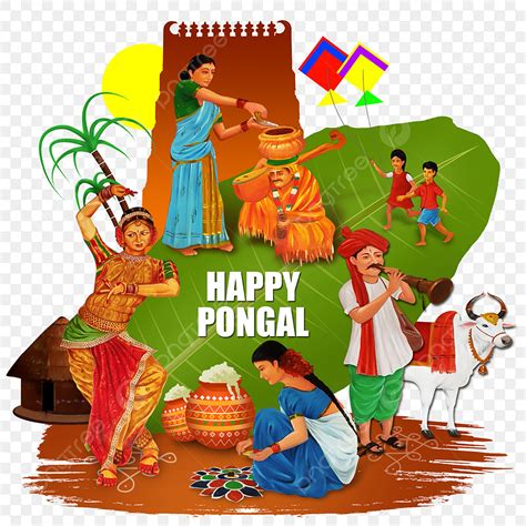 Pongal Celebration PNG Image, Pongal Village Celebrations Illustraion ...