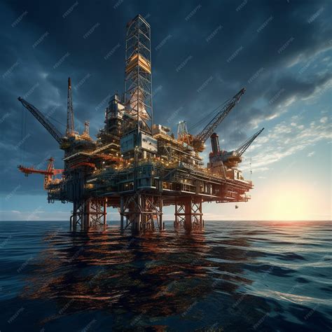 Premium AI Image | Offshore oil and rig platform in sunset or sunrise ...