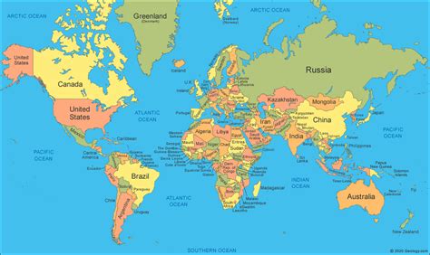 Map Of The World Showing Countries Names - Fayina Theodosia