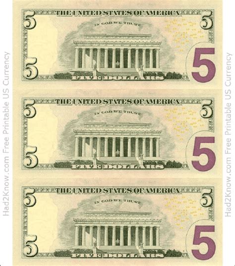 5 Dollar Bill Printable