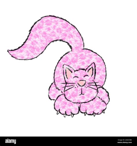 Cute Cartoon Fluffy Cat Illustration Stock Photo - Alamy