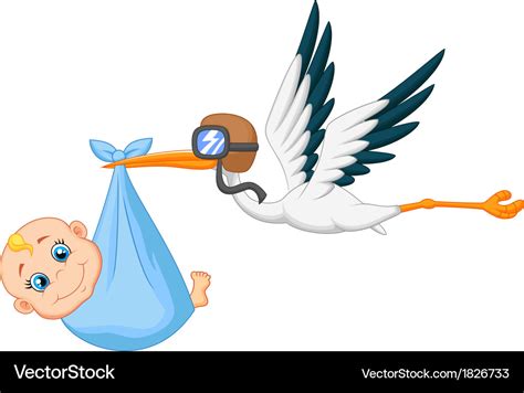 Cartoon stork carrying baby Royalty Free Vector Image