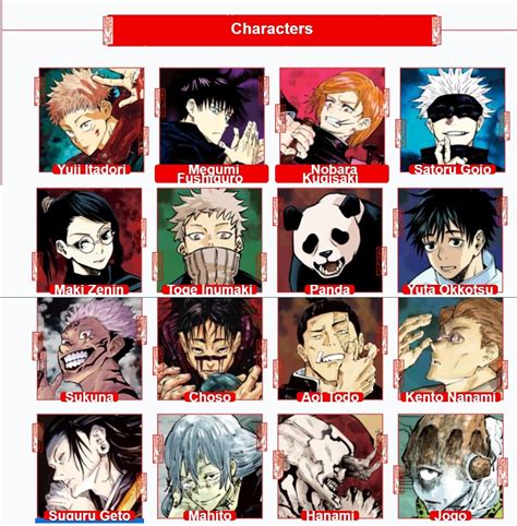 Jujutsu Kaisen Characters | Anime character names, Anime characters ...