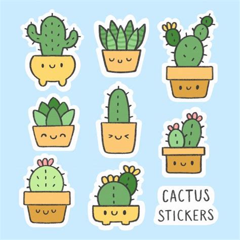 Premium Vector | Cute cactus sticker hand drawn cartoon collection ...