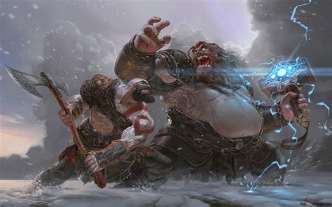 God of War Ragnarok - Kratos Vs Thor art 4K wallpaper download