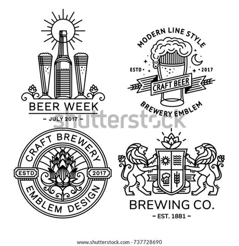 Set Beer Logo Black White Vector Stock Vector (Royalty Free) 737728690