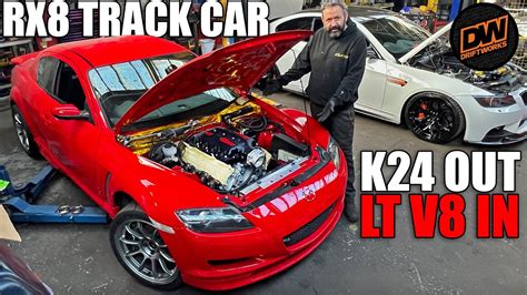 Craigs Double Engine Swap Mazda RX8 Track Car - K24 Out LT V8 In - YouTube