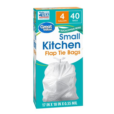 Great Value Small Trash Bags, 4 Gallon, 40 Bags (Eucalyptus Mint Scent ...