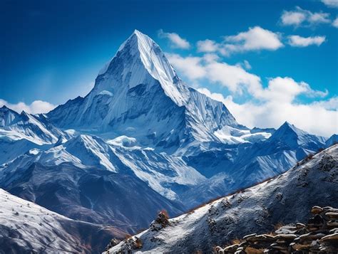 Premium AI Image | Himalaya mountain in snow on a sunny day