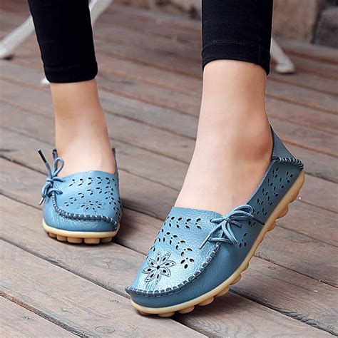 Summer Women Flats Genuine Leather Slip On Cut Outs Women Shoes ...