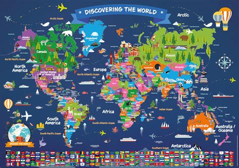 Buy World for Kids | Large Educational World | Illustrated Wall with ...