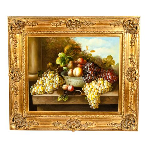 Fruit Still Life Oil / Canvas Painting in Giltwood Frame | Chairish