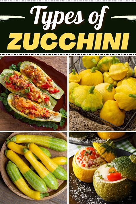 different types of zucchini are shown in this collage with text overlay