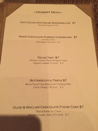 Dessert Menu - Picture of Husk Restaurant, Charleston - TripAdvisor