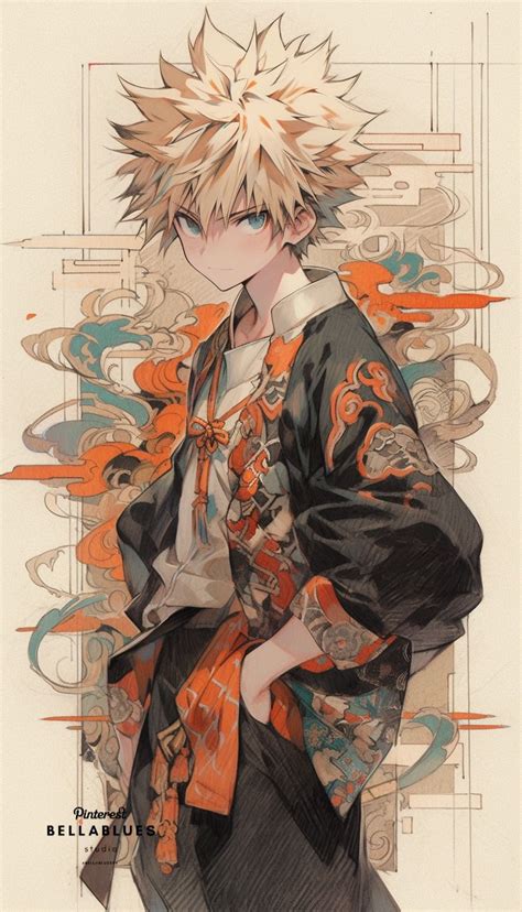 Katsuki Bakugou in Kimono: Explosive Elegance Fanart | Cute anime ...