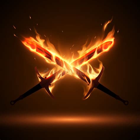 Crossed Swords in Fire Flames Stock Vector - Illustration of medieval ...