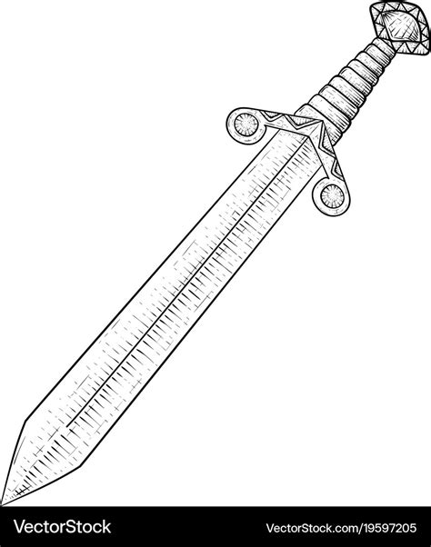 Medieval sword hand drawn sketch Royalty Free Vector Image