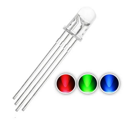 10pcs 5mm RGB LED Common Cathode 4Pin Red Green Blue LED Round Tricolor ...