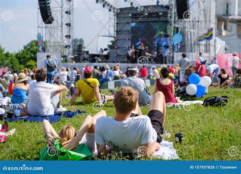 Couple is Watching Concert at Open Air Music Festival Stock Photo ...