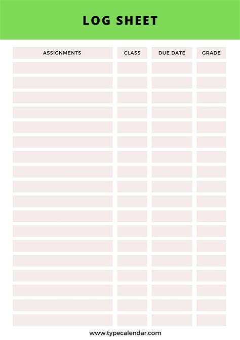 Excel Log Sheet Template