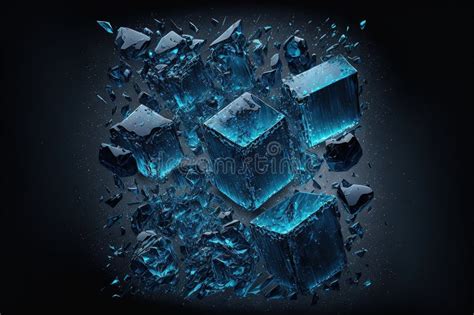 Broken and Shattered Blue Ice Cubes on Dark Background. Generative AI ...