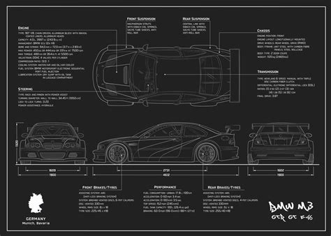 'BMW M3 blueprint' Poster, picture, metal print, paint by Norby Jenei ...