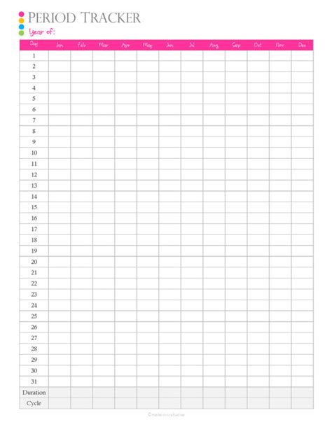 Printable Period Tracker | Template Business PSD, Excel, Word, PDF