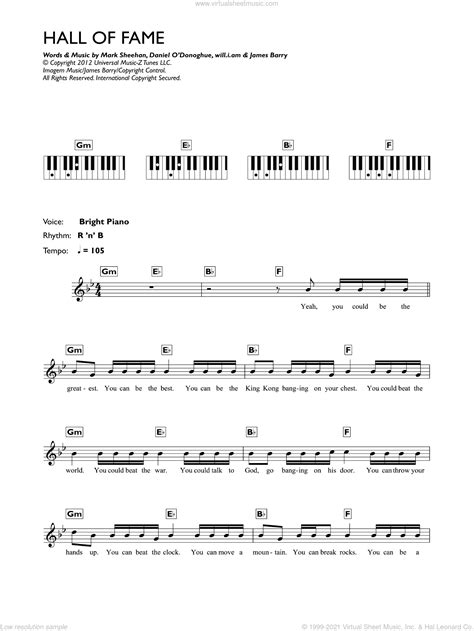 Script - Hall Of Fame (featuring will.i.am) sheet music for piano solo ...